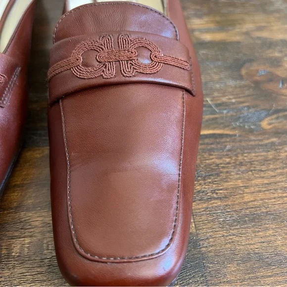 Salvatore Ferragamo Brown CalfLeather Gancini Embroidered Mules Size 10 B